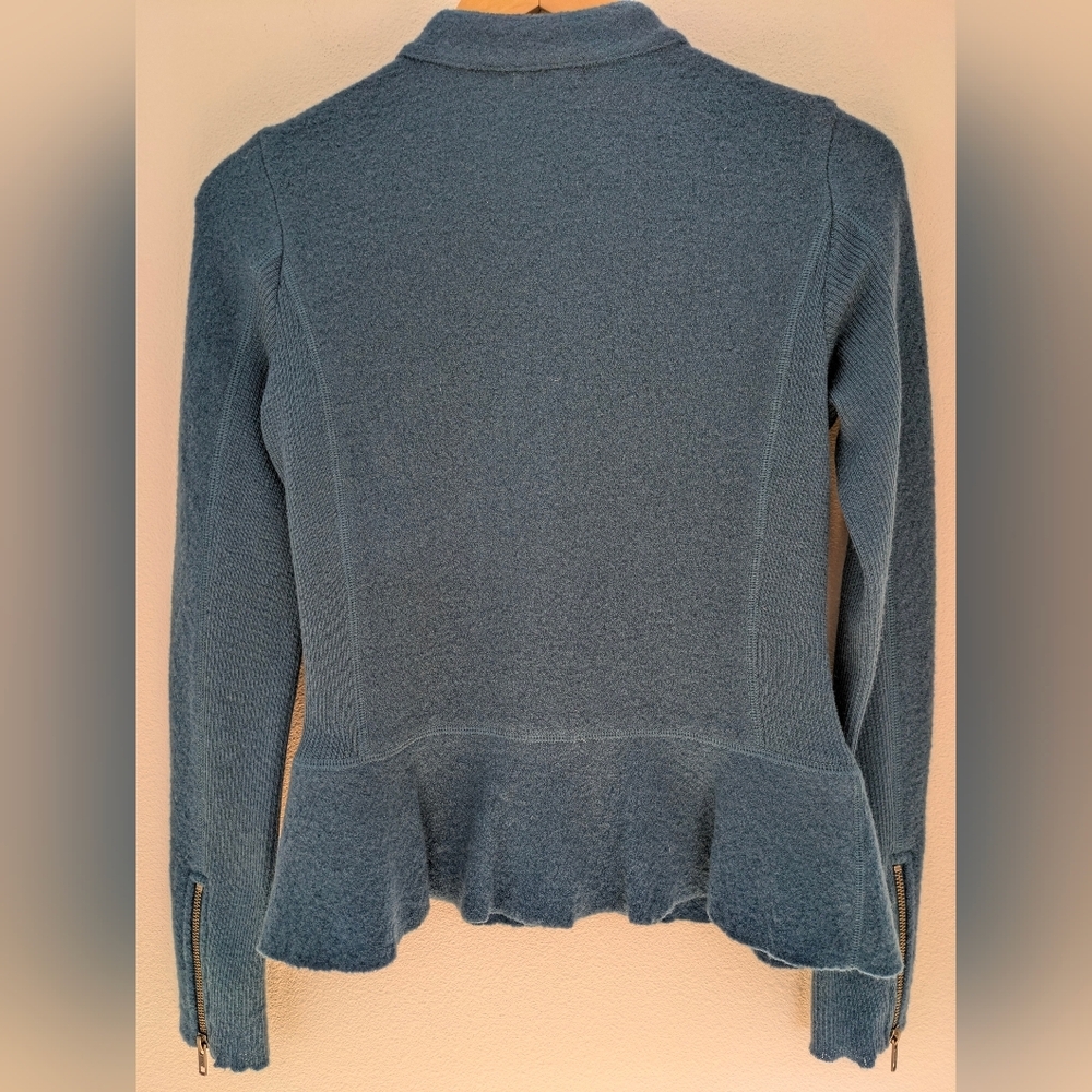 Halogen Nordstrom Women’s Petrol Peplum 100% Merino Wool Zip Up Jacket Sz XS EUC - Picture 11 of 16